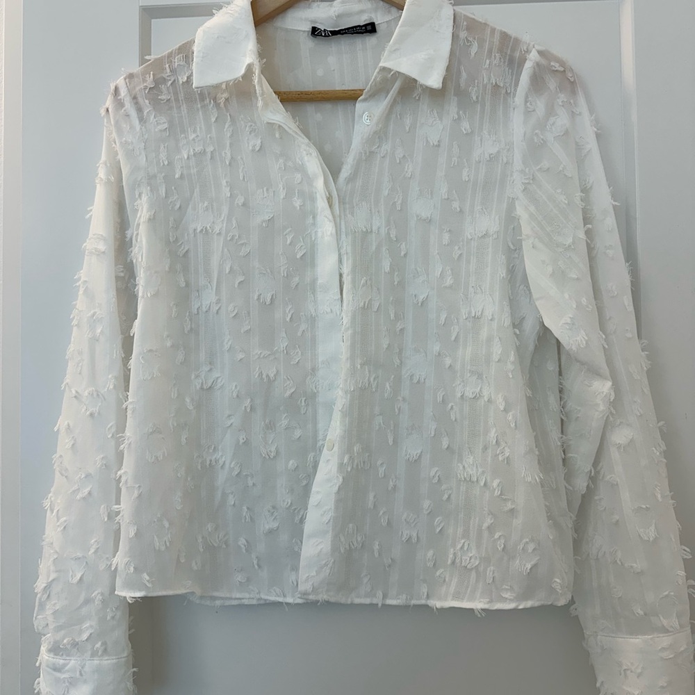 Zara White Textured Blouse